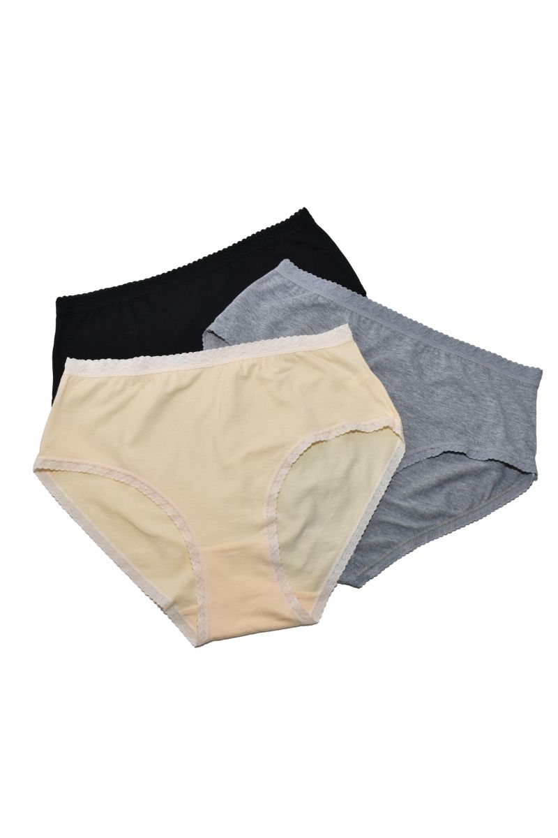 B&C Cotton Queen Size Full Brief - Lace Elastic 3 Pack Panty XL-XXXXL  (C1308) - B & C Apparel, Bra & Cotton